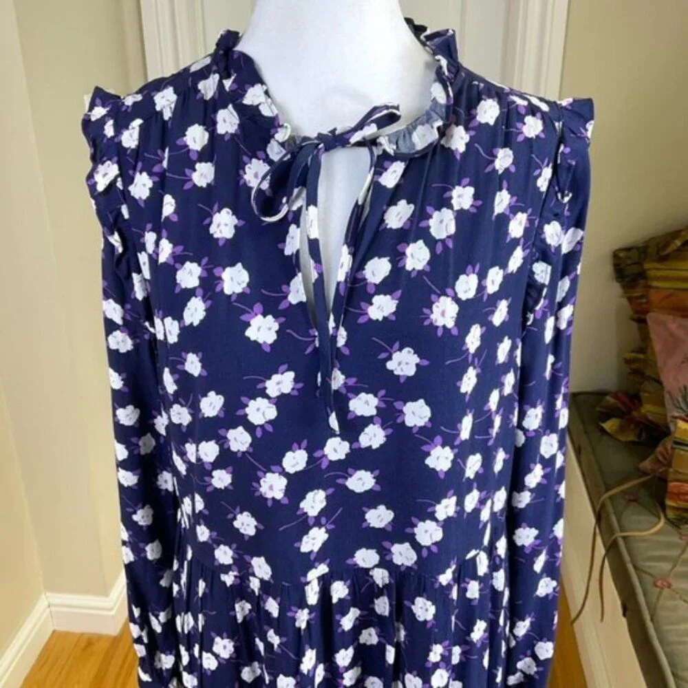 J. Crew Dress Floral Tie Front Blue Purple 2020 (M) - Picture 3 of 11